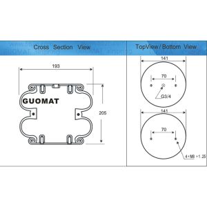 205mm Double Convoluted Air Spring G3/4 Centered Air Inlet Firestone W01-358