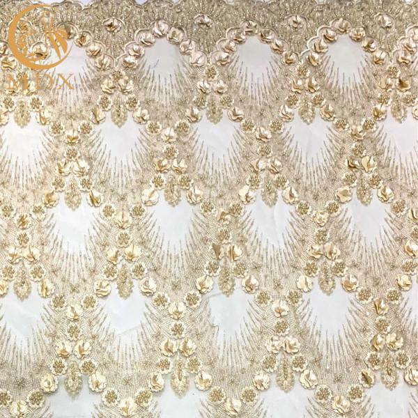 Buy 20% Polyester Material 3D Flower Lace Fabric With Beads at wholesale prices