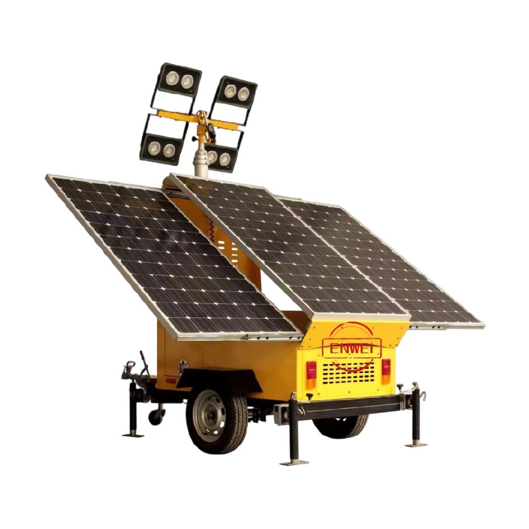 All-in-One Solar Power Trailer With CCTV Lighting Tower Alarm System For Road Work
