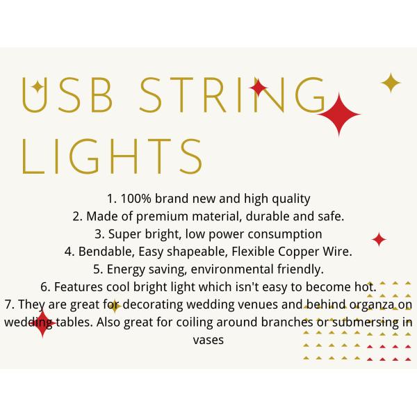 50 LED USB String Lights 5m Length IP65 DC 5V For Festival Decoration