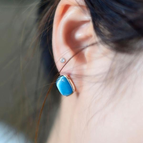 Sterling 925 Silver Square Created Blue Opal Stud Earrings (E12283BLUE)