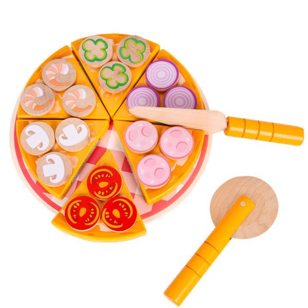 Buy Food Cooking Simulation Wooden Pizza Toy Fruit Vegetable With Tableware at wholesale prices