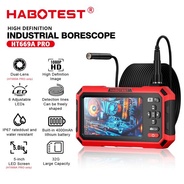 Buy HABOTEST HT669A PRO 5-Inch Dual Lens Borescope 7MM Automotive Mechanical Sewer Pipe Inspection Camera Video Industrial Borescope at wholesale prices