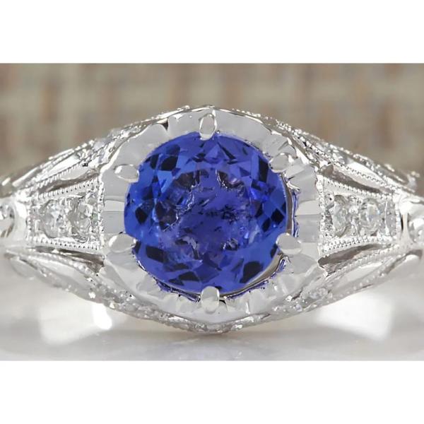 2 ct Cushion Cut Tanzanite Halo Ring in Sterling Silver - Handmade Wedding Ring
