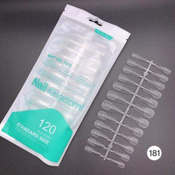 120pcs Soft Gel Nail Tips Custom Logo Clear Long Coffin Amound Press on Nails False Jelly Nail Full Cover Extension Tips