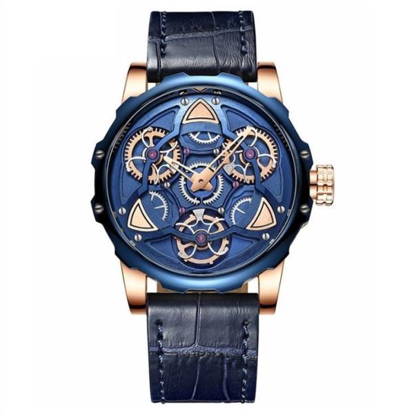 Buy 3ATM Waterproof Mechanical Hollow Leather Quartz Watch With 44mm Dial at wholesale prices