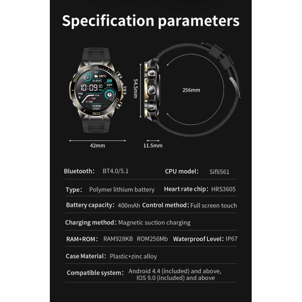 H33 Men Smart Watch BT Call IP67 Waterproof Heart Rate Sports Business Voice Assistant