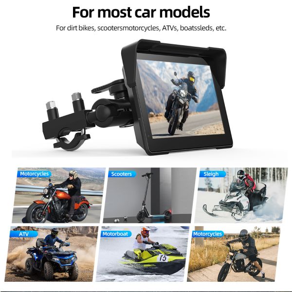 Grandnavi 7 Inch Quick Release Motorcycle Carplay Detachable IP67 Support Wireless Carplay Android Auto for Scooter Motobike UTV