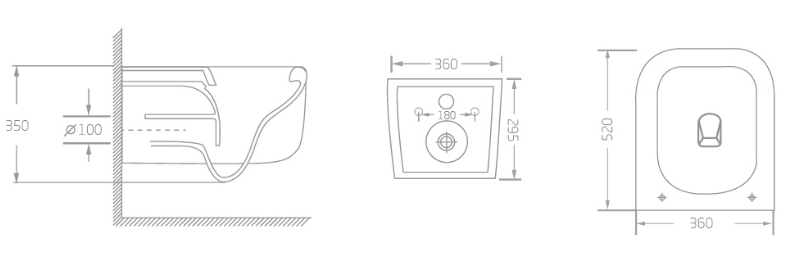 European Square Shape Washdown P Trap Tornado Flush Porcelain Bathroom White Sanitary Ware Wall Hung Toilets