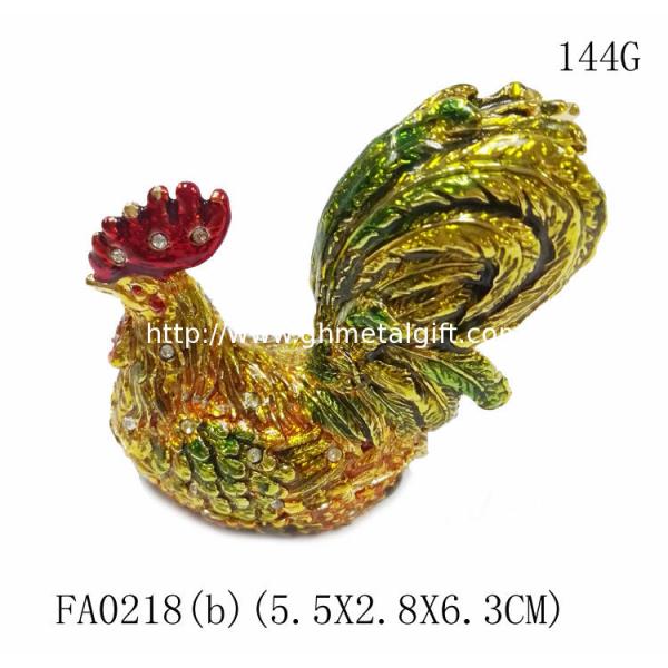 Rooster chicken jeweled trinket box with diamond for gift jewelry box