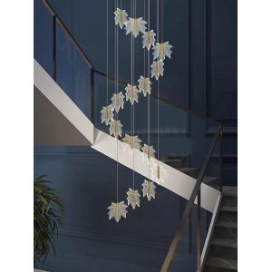 Modern Led Simple Art Leaf Acrylic Chandelier Gold Home Hotel Staircase Dining