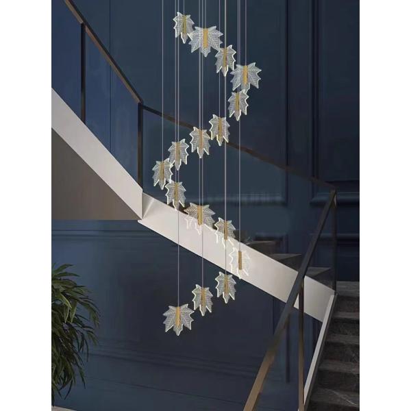 Modern Led Simple Art Leaf Acrylic Chandelier Gold Home Hotel Staircase Dining
