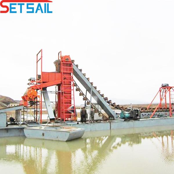 Diesel Engine Power Chain Bucket Diamond Dredger for River Gold