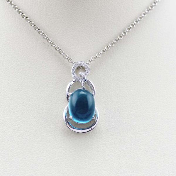 Sterling Silver Silver Chain Necklace Oval 8mmx10mm Blue Topaz Pendant (PSJ0477)
