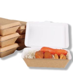 450ml Custom Paper Lunch Box Clamshell Food Containers Lightweight