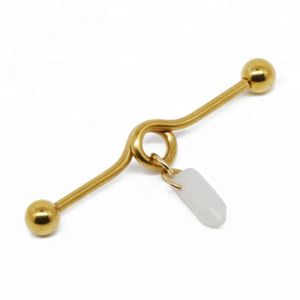 Fashion body piercing industrial barbell with milky white stone
