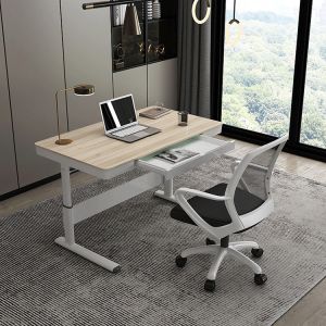SPCC Steel Frame Motorized Wooden Table for Electric Sit-Stand Desk in White and