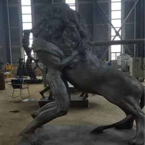 Antique Large Man fighting with lions bronze sculpture ,customized bronze