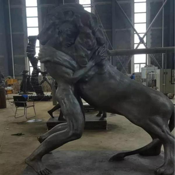 Antique Large Man fighting with lions bronze sculpture ,customized bronze