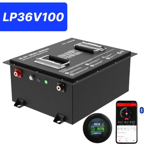 36V 100Ah 200Amp 36.8V Bluetooth LiFePO4 Lithium Golf Cart Battery with Round