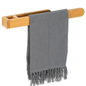 Self Adhesive Bathroom Storage Rack Bamboo Towel Rack Holder No Drilling