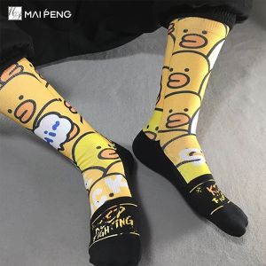 Cartoon Half Terry Sublimation Printed Socks Breathable Cotton Custom