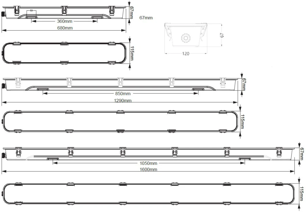 IP66 Ik08 2FT 4FT 5FT Waterproof Dustproof Robust Aluminum Linear Light 25W 35W 45W 50W 65W 75W LED Stainless Steel Waterproof Lamp LED Tri Proof Light
