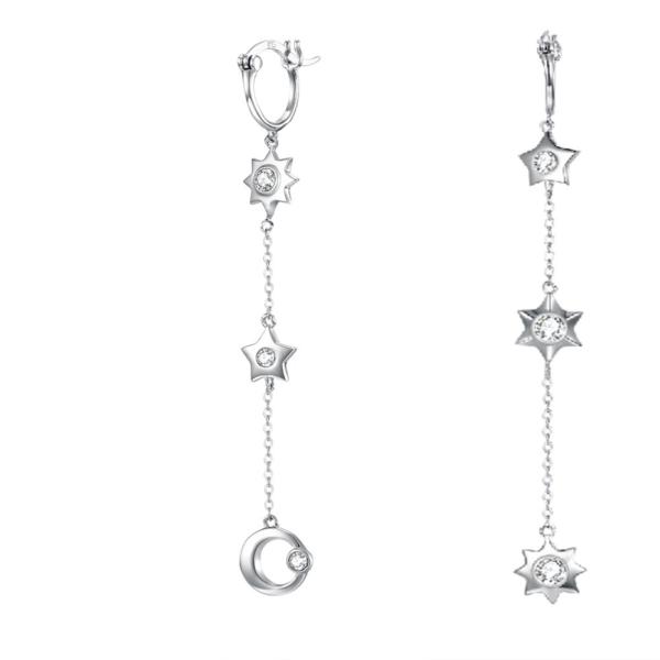 1.75g 3.7in Sterling Silver Jewelry Earrings Moon Star Alloy Drop Earrings SGS