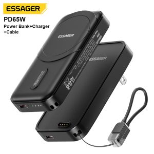 ESSAGER 65W Type C Gan PD PPS Fast Charger With 5000Mah Wireless Power Bank And