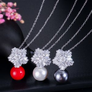 Women's Jewelry Set Wedding Party Water drop Red CZ Crystal Necklace Earrings