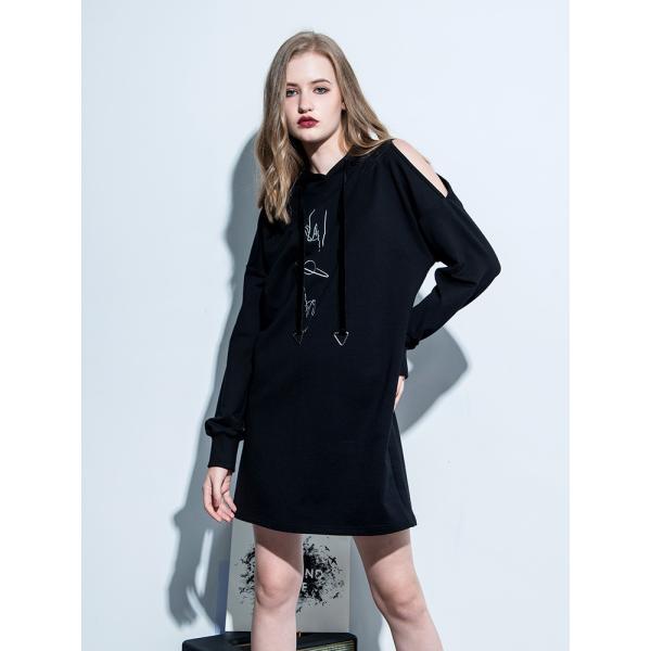 Buy Clothing Fashion Women Cold Shoulder Hoodie Dress at wholesale prices