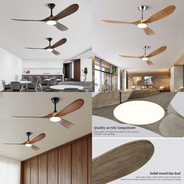 Factory New Style Nordic Luxury 52 Inch Solid Wooden 3 Blade Modern Dc Motor Mute Ceiling Fan Light Large Ceiling Fan