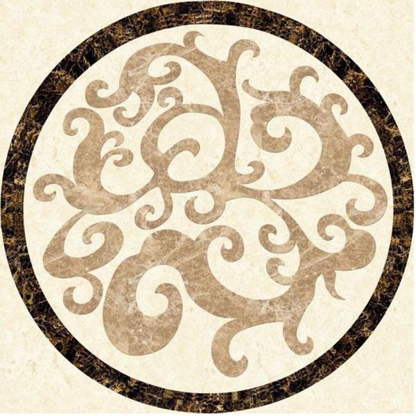 Parquet, natural stone parquet, engineered stone water jet medallion