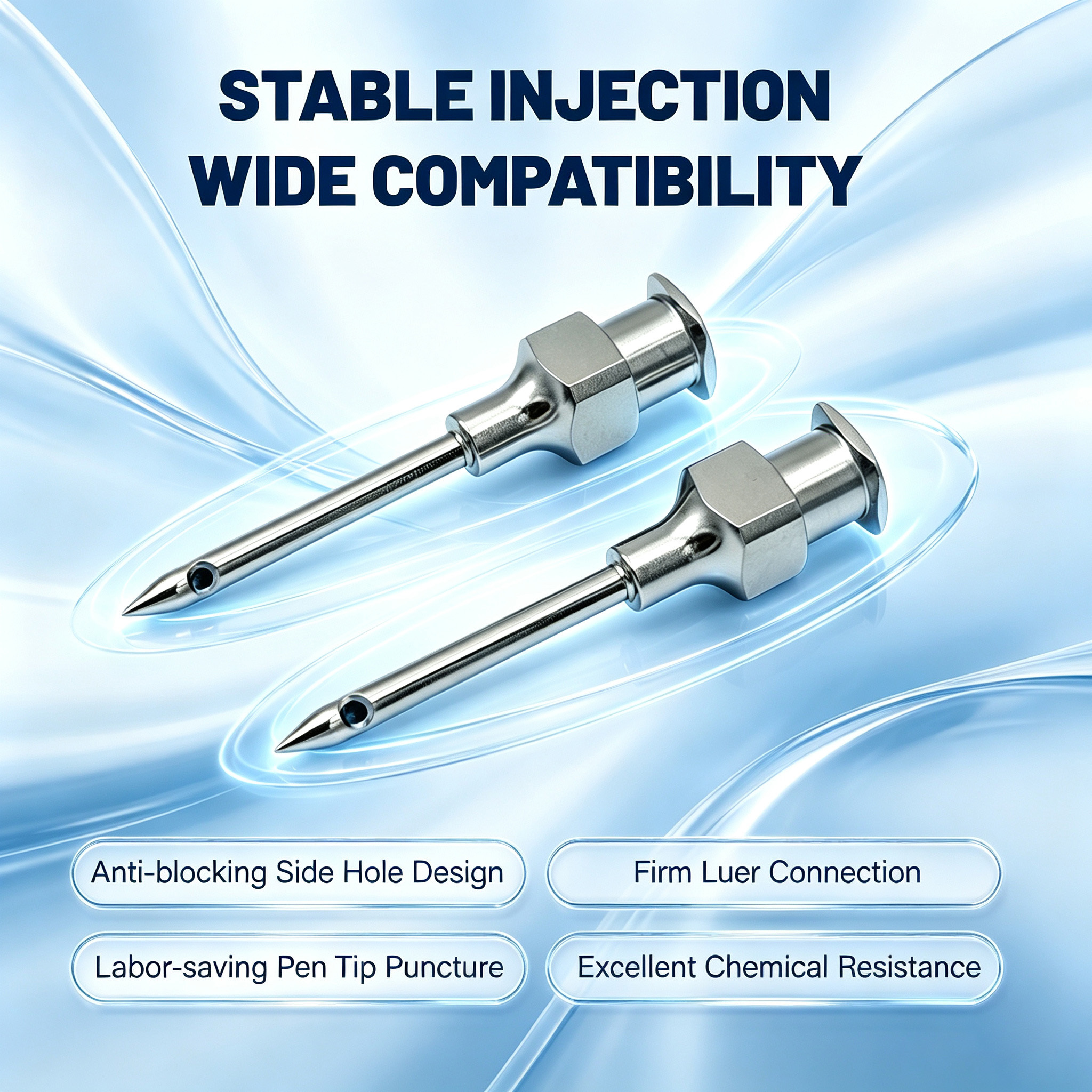 Customized Side Hole Pen Tip Injection Needle With Luer Fitting