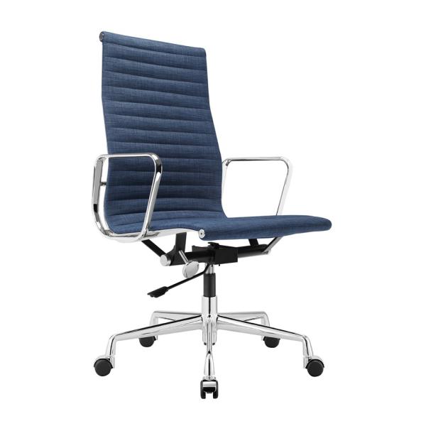 Blue Executive Ribbed Office Chair / High Back Ribbed Swivel Leather Office