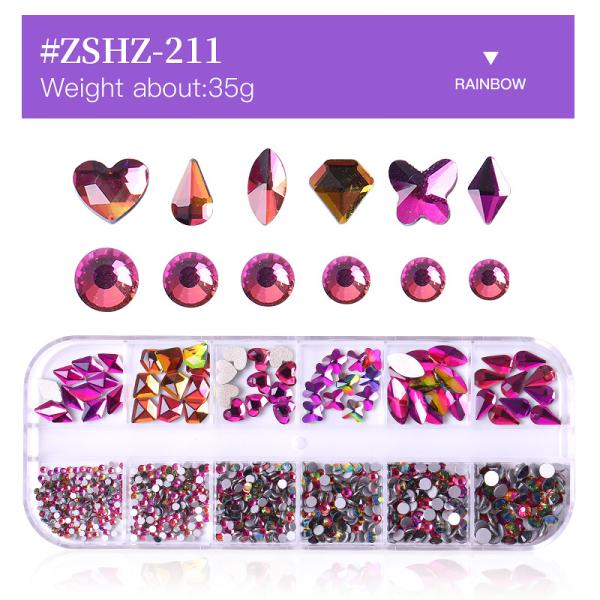 Nail SPA or Training 12 Grid AB Nail Stone Kit with Multi Shape Crystal Rhinestones