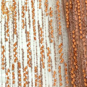 3D Flower Lace Beaded Bridal Embroidery Fabrics For Party