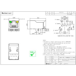 J1011F01PNL | LPJ1011BBNL 10/100 Base-TX RJ45 1x1 Tab-UP with LEDs 8-pin
