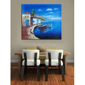 Framed Seascape Mediterranean Oil Painting Canvas Handmade By Palette Knife