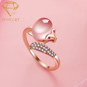 Prehnite Stone Personalized Silver Ring Animal Fox Shape