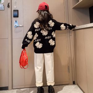 Thickened Childrens Spring Clothes Embroidery Craft Bear Sweater And Jogger