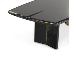 Contemporary Polished Brass Stainless Steel Black lacquer Wood Frame Dining