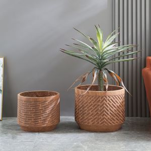 Frost Resistant Patio Fiber Clay Planters Round Shape