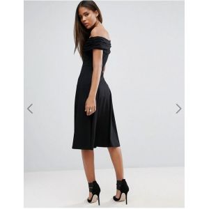 Newest Design Women Off Shoulder Sexy Black Midi Dress