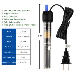 Black Long Circular Tube 300 Watt Fish Tank Aquarium Heater