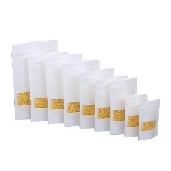 Custom Food Packaging Bag Standup White Kraft Paper Zipper Bag with Window for Food Wholesale