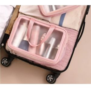 Portable Double-Layer Makeup Bag for Lady Durable and Large with Dry Wet