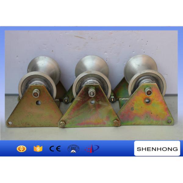 Buy Three Wheel Cable Pulling Pulley / Steel Ground Cable Pulling Roller at wholesale prices