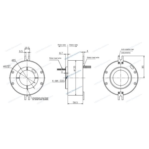 Through Hole Slip Ring with Inner Bore optional and Electric Power Rotary Joint