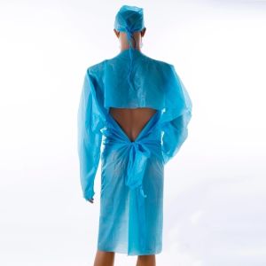 Back-opening Light Blue Waterproof Plastic Apron Polyethylene Medical Disposable